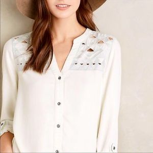 Anthro / Holding Horses Western Cut Out Button Down Top